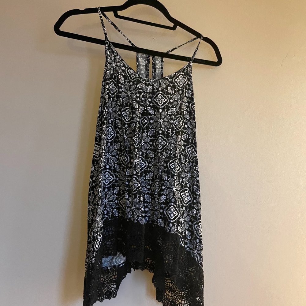 Black pattern spaghetti strap razor back tank, Mossimo, XL